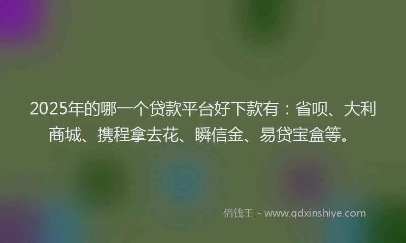 2025年的哪一个贷款平台好下款有：省呗、大利商城、携程拿去花、瞬信金、易贷宝盒等。