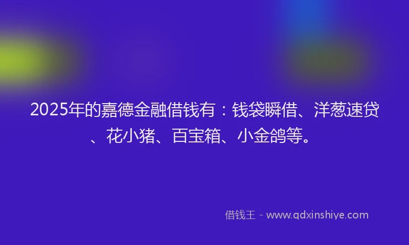 2025年的嘉德金融借钱有：钱袋瞬借、洋葱速贷、花小猪、百宝箱、小金鸽等。