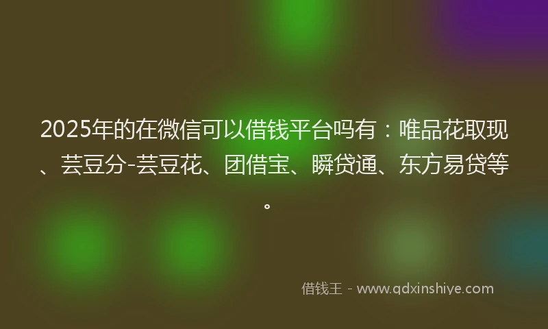 2025年的在微信可以借钱平台吗有：唯品花取现、芸豆分-芸豆花、团借宝、瞬贷通、东方易贷等。
