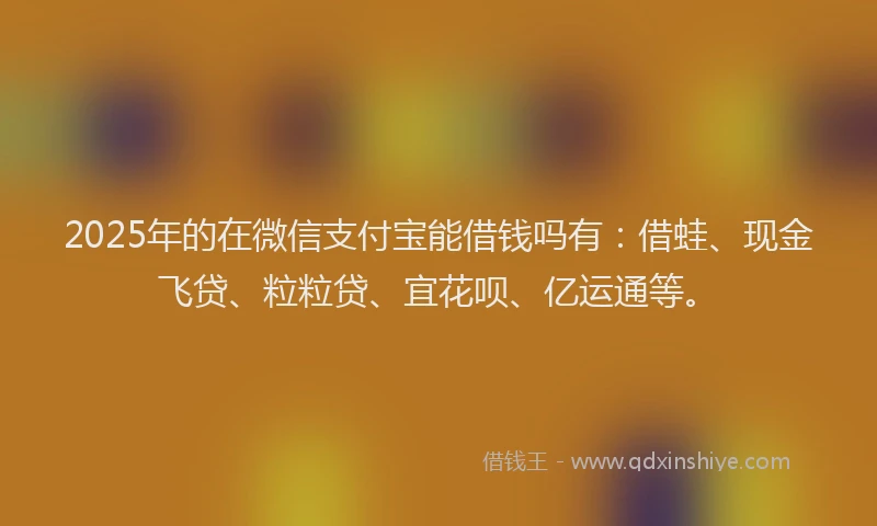 2025年的在微信支付宝能借钱吗有：借蛙、现金飞贷、粒粒贷、宜花呗、亿运通等。