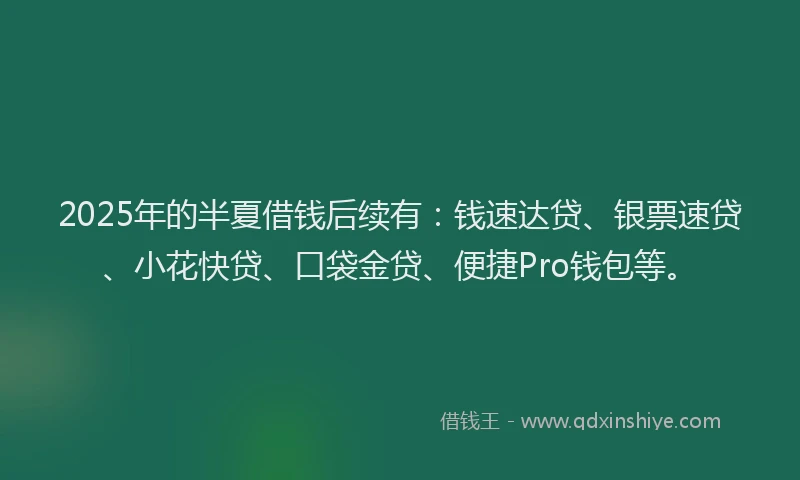 2025年的半夏借钱后续有：钱速达贷、银票速贷、小花快贷、口袋金贷、便捷Pro钱包等。