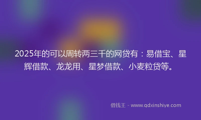 2025年的可以周转两三千的网贷有：易借宝、星辉借款、龙龙用、星梦借款、小麦粒贷等。