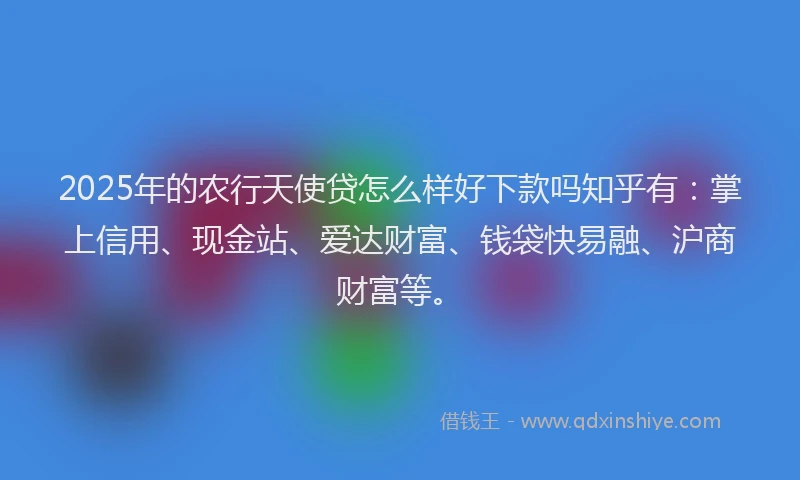 2025年的农行天使贷怎么样好下款吗知乎有：掌上信用、现金站、爱达财富、钱袋快易融、沪商财富等。