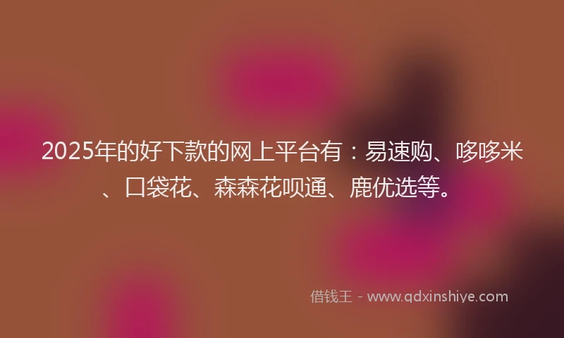 2025年的好下款的网上平台有：易速购、哆哆米、口袋花、森森花呗通、鹿优选等。