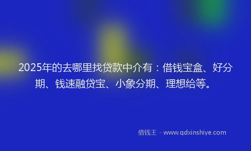 2025年的去哪里找贷款中介有：借钱宝盒、好分期、钱速融贷宝、小象分期、理想给等。