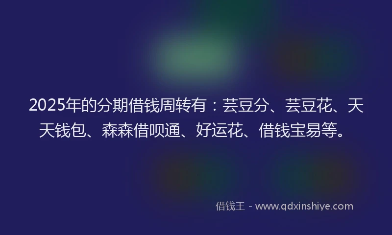 2025年的分期借钱周转有：芸豆分、芸豆花、天天钱包、森森借呗通、好运花、借钱宝易等。