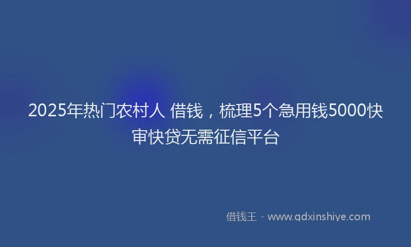 2025年热门农村人 借钱，梳理5个急用钱5000快审快贷无需征信平台