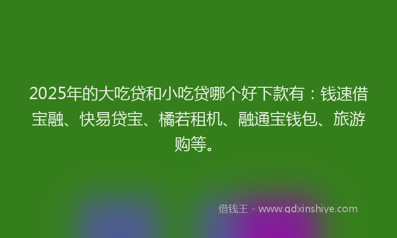 2025年的大吃贷和小吃贷哪个好下款有：钱速借宝融、快易贷宝、橘若租机、融通宝钱包、旅游购等。