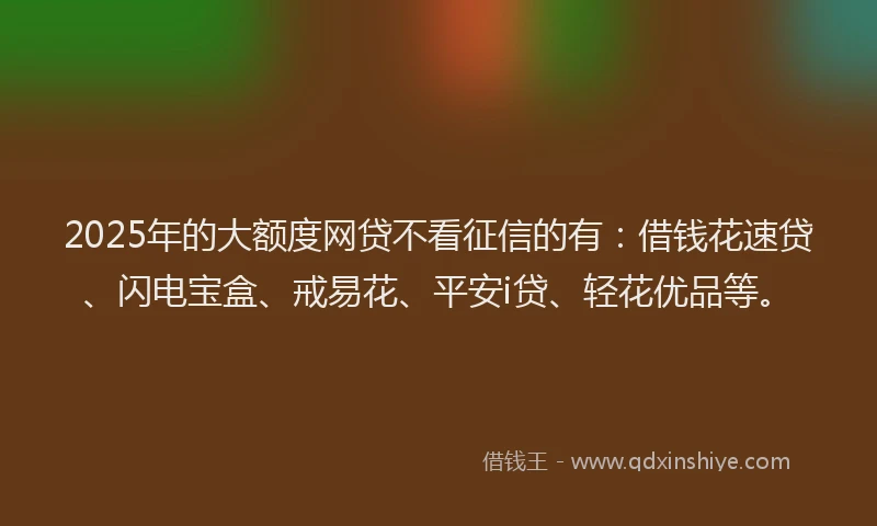2025年的大额度网贷不看征信的有：借钱花速贷、闪电宝盒、戒易花、平安i贷、轻花优品等。