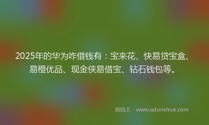 2025年的华为咋借钱有：宝来花、快易贷宝盒、易橙优品、现金侠易借宝、钻石钱包等。