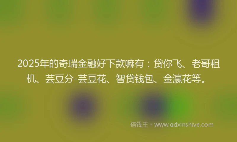 2025年的奇瑞金融好下款嘛有：贷你飞、老哥租机、芸豆分-芸豆花、智贷钱包、金瀛花等。