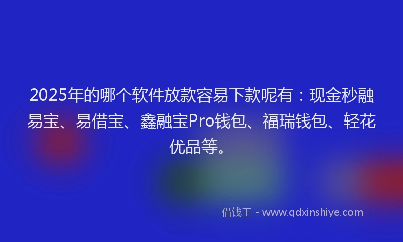 2025年的哪个软件放款容易下款呢有：现金秒融易宝、易借宝、鑫融宝Pro钱包、福瑞钱包、轻花优品等。