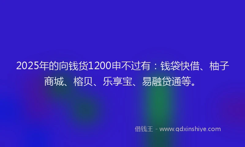 2025年的向钱货1200申不过有：钱袋快借、柚子商城、榕贝、乐享宝、易融贷通等。