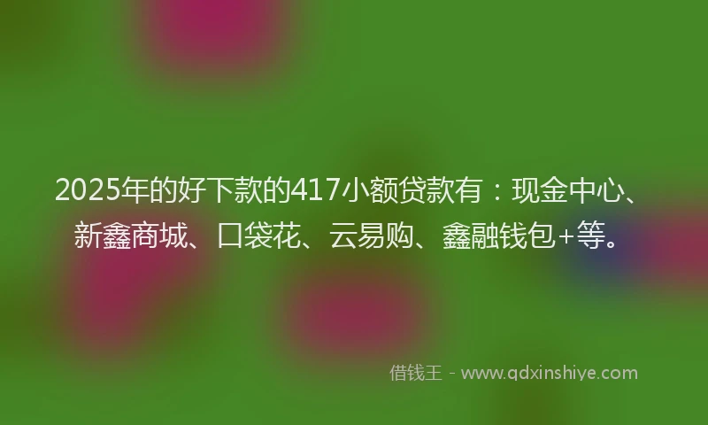 2025年的好下款的417小额贷款有：现金中心、新鑫商城、口袋花、云易购、鑫融钱包+等。