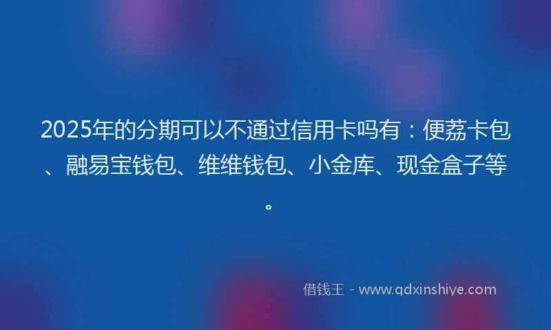 2025年的分期可以不通过信用卡吗有：便荔卡包、融易宝钱包、维维钱包、小金库、现金盒子等。