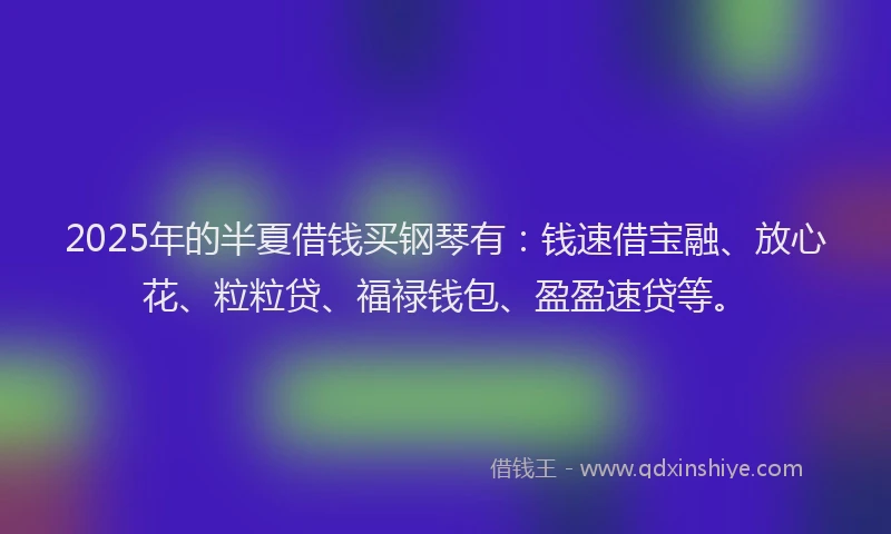 2025年的半夏借钱买钢琴有：钱速借宝融、放心花、粒粒贷、福禄钱包、盈盈速贷等。