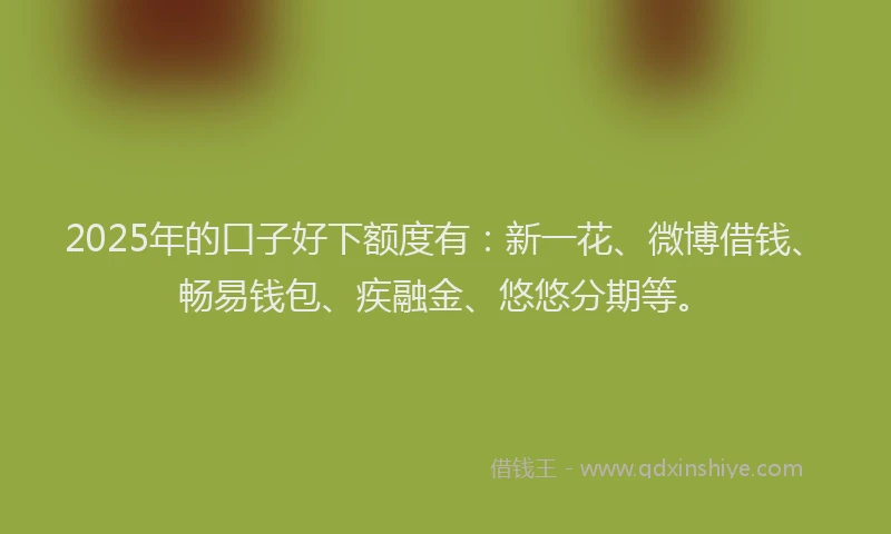 2025年的口子好下额度有：新一花、微博借钱、畅易钱包、疾融金、悠悠分期等。