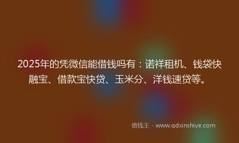 2025年的凭微信能借钱吗有：诺祥租机、钱袋快融宝、借款宝快贷、玉米分、洋钱速贷等。