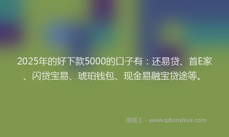 2025年的好下款5000的口子有:还易贷、首E家、闪贷宝易、琥珀钱包、现金易融宝贷途等。