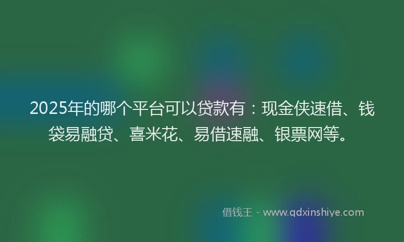 2025年的哪个平台可以贷款有：现金侠速借、钱袋易融贷、喜米花、易借速融、银票网等。