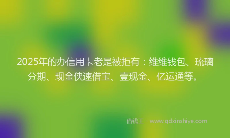 2025年的办信用卡老是被拒有：维维钱包、琉璃分期、现金侠速借宝、壹现金、亿运通等。