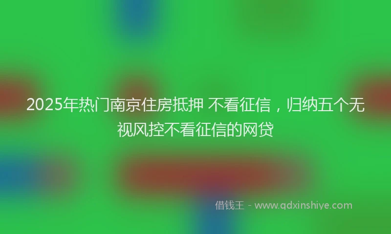 2025年热门南京住房抵押 不看征信，归纳五个无视风控不看征信的网贷