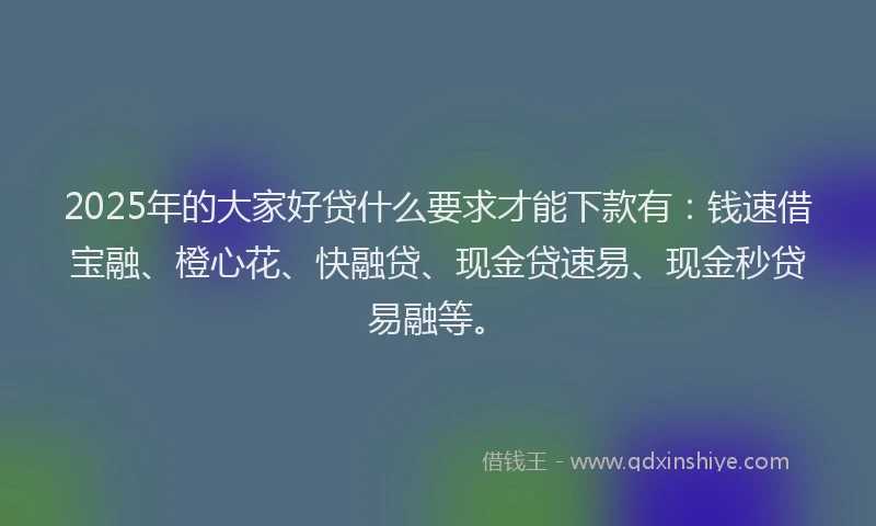 2025年的大家好贷什么要求才能下款有：钱速借宝融、橙心花、快融贷、现金贷速易、现金秒贷易融等。