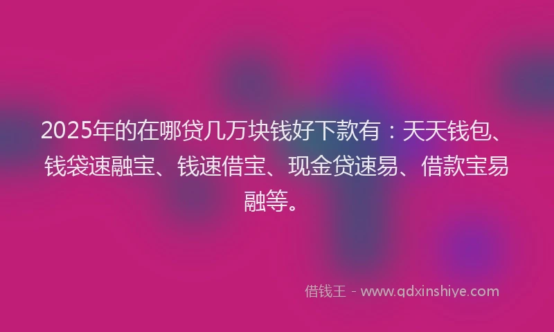 2025年的在哪贷几万块钱好下款有：天天钱包、钱袋速融宝、钱速借宝、现金贷速易、借款宝易融等。