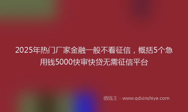 2025年热门厂家金融一般不看征信，概括5个急用钱5000快审快贷无需征信平台