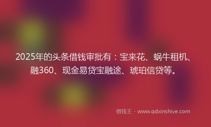 2025年的头条借钱审批有：宝来花、蜗牛租机、融360、现金易贷宝融途、琥珀信贷等。