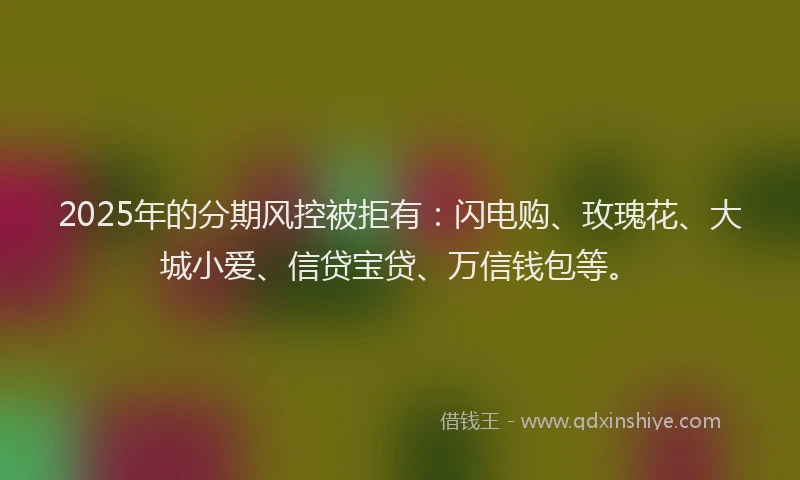 2025年的分期风控被拒有：闪电购、玫瑰花、大城小爱、信贷宝贷、万信钱包等。