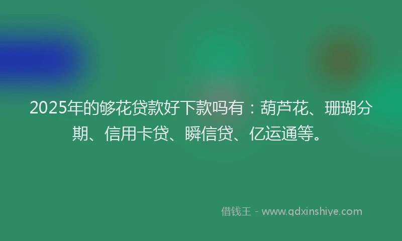 2025年的够花贷款好下款吗有：葫芦花、珊瑚分期、信用卡贷、瞬信贷、亿运通等。