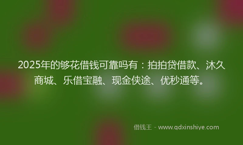 2025年的够花借钱可靠吗有：拍拍贷借款、沐久商城、乐借宝融、现金侠途、优秒通等。
