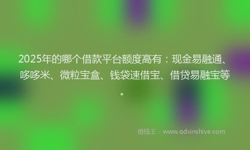 2025年的哪个借款平台额度高有：现金易融通、哆哆米、微粒宝盒、钱袋速借宝、借贷易融宝等。