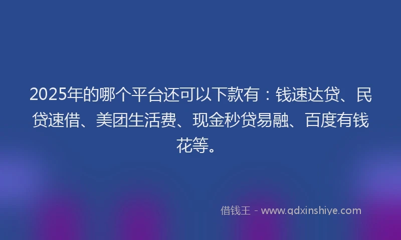 2025年的哪个平台还可以下款有：钱速达贷、民贷速借、美团生活费、现金秒贷易融、百度有钱花等。