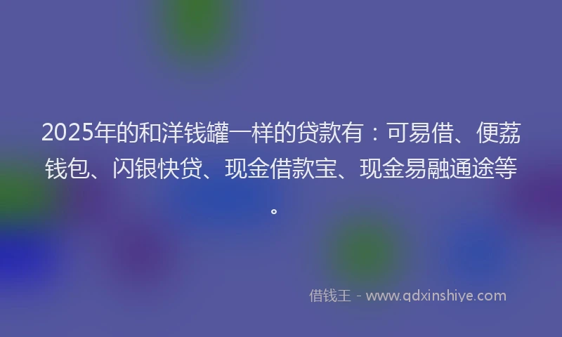 2025年的和洋钱罐一样的贷款有：可易借、便荔钱包、闪银快贷、现金借款宝、现金易融通途等。