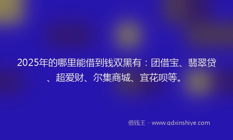 2025年的哪里能借到钱双黑有：团借宝、翡翠贷、超爱财、尔集商城、宜花呗等。