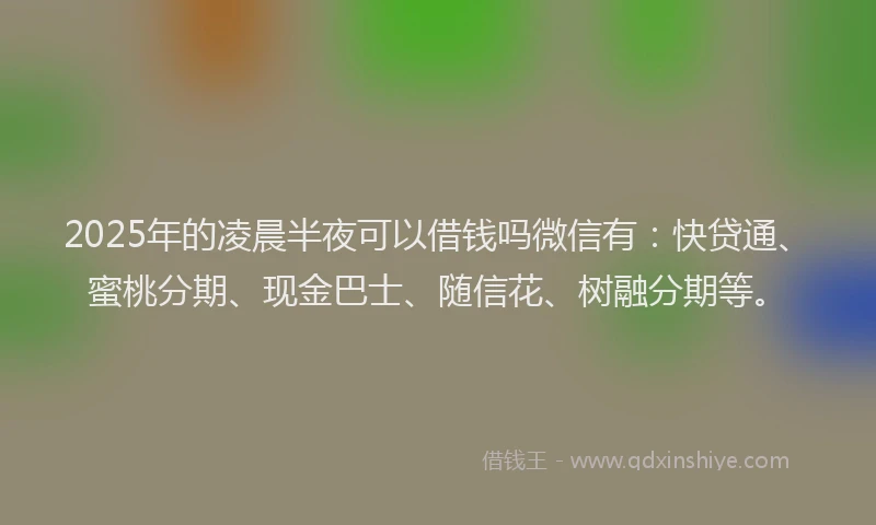 2025年的凌晨半夜可以借钱吗微信有：快贷通、蜜桃分期、现金巴士、随信花、树融分期等。