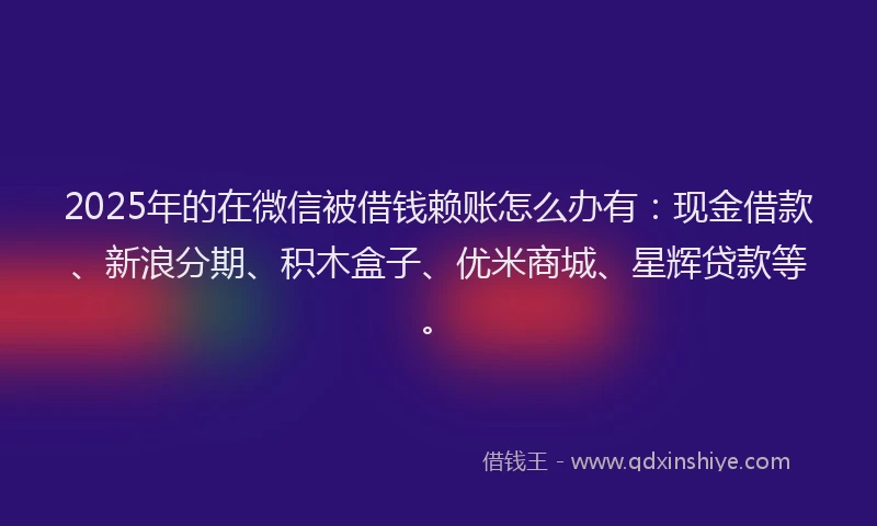 2025年的在微信被借钱赖账怎么办有：现金借款、新浪分期、积木盒子、优米商城、星辉贷款等。