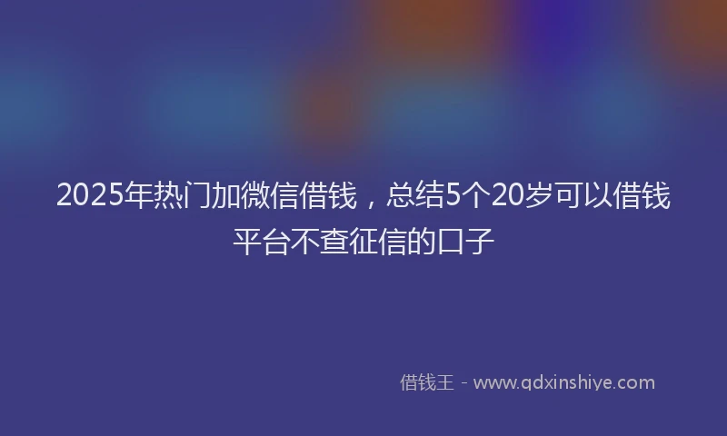 2025年热门加微信借钱，总结5个20岁可以借钱平台不查征信的口子