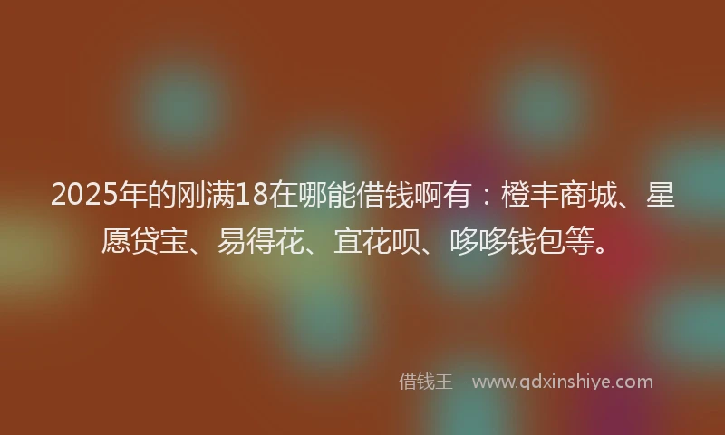 2025年的刚满18在哪能借钱啊有：橙丰商城、星愿贷宝、易得花、宜花呗、哆哆钱包等。