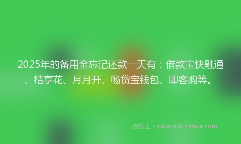 2025年的备用金忘记还款一天有：借款宝快融通、桔享花、月月开、畅贷宝钱包、即客购等。
