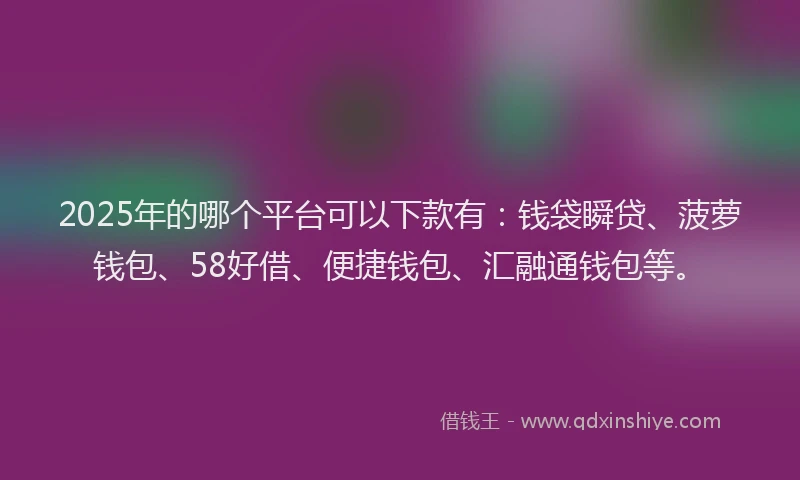 2025年的哪个平台可以下款有：钱袋瞬贷、菠萝钱包、58好借、便捷钱包、汇融通钱包等。
