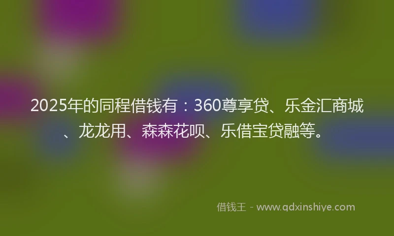 2025年的同程借钱有：360尊享贷、乐金汇商城、龙龙用、森森花呗、乐借宝贷融等。