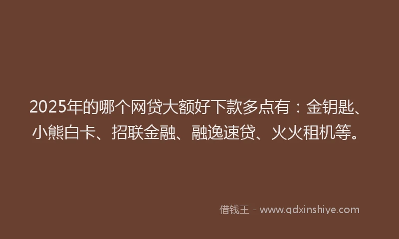2025年的哪个网贷大额好下款多点有：金钥匙、小熊白卡、招联金融、融逸速贷、火火租机等。