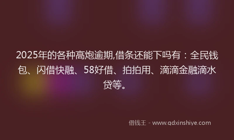2025年的各种高炮逾期,借条还能下吗有：全民钱包、闪借快融、58好借、拍拍用、滴滴金融滴水贷等。