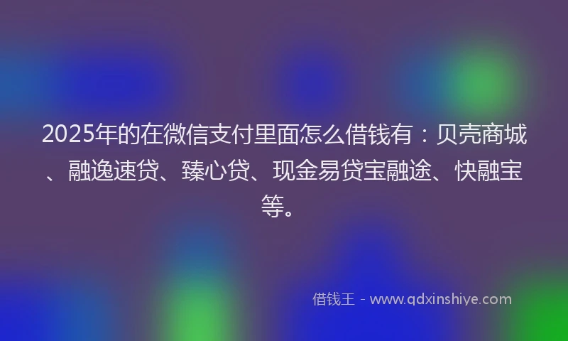 2025年的在微信支付里面怎么借钱有：贝壳商城、融逸速贷、臻心贷、现金易贷宝融途、快融宝等。