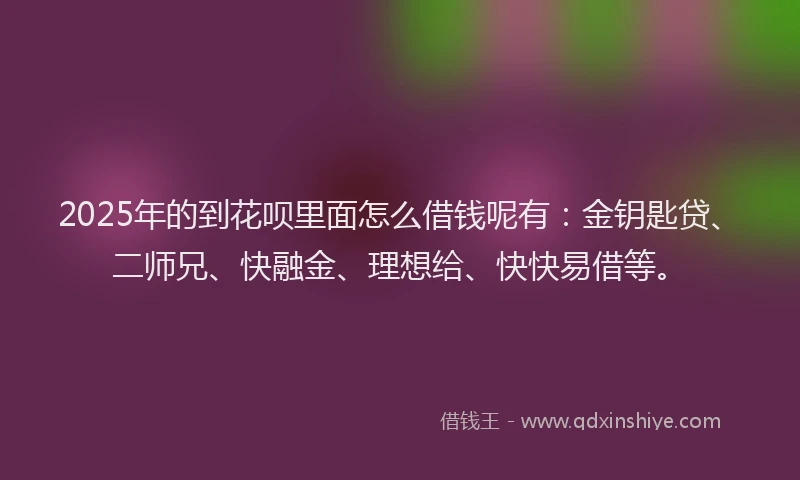 2025年的到花呗里面怎么借钱呢有：金钥匙贷、二师兄、快融金、理想给、快快易借等。