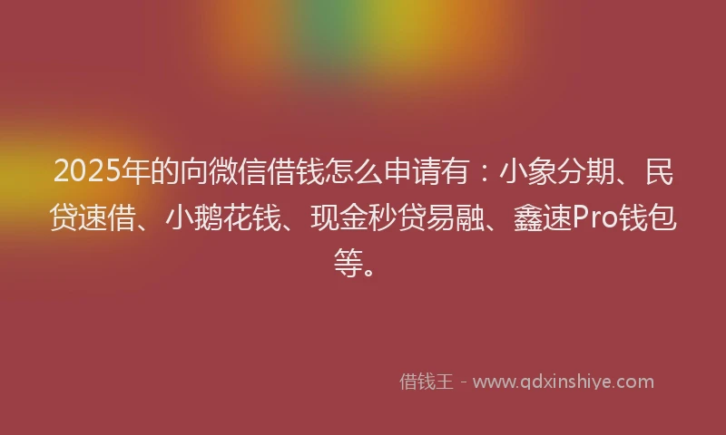 2025年的向微信借钱怎么申请有：小象分期、民贷速借、小鹅花钱、现金秒贷易融、鑫速Pro钱包等。