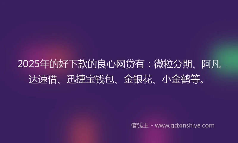 2025年的好下款的良心网贷有：微粒分期、阿凡达速借、迅捷宝钱包、金银花、小金鹤等。
